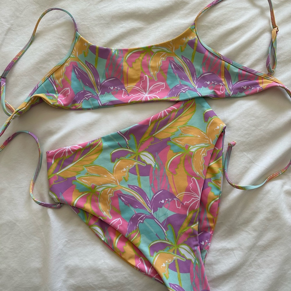 SKATIE Colorful Tropical High Waisted Bikini Set